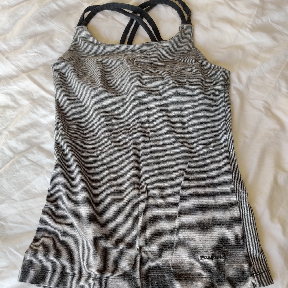 Patagonia Black and White Stripe Athletic Tank XS